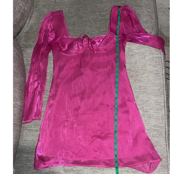Forever 21 Fuchsia Pink Metallic Bustier Mini Dress Long Sleeve Small - Picture 4 of 6